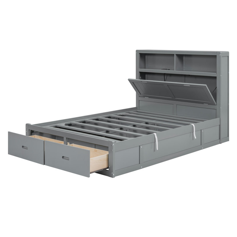Lit plateforme avec rangement Kleine, Double, Gris