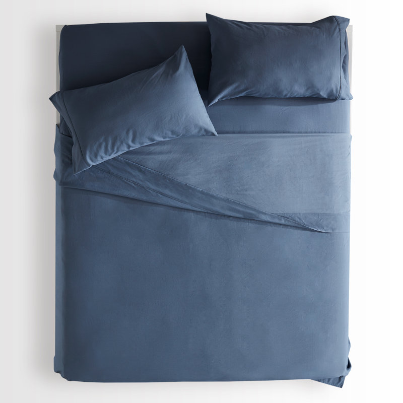 Microfiber Percale Sheet Set, Full Sheet Set + Fitted Sheet + 2 Pillowcases, Flint Blue