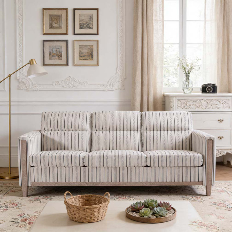Comfortable Solid Wood Three-Seater Sofa