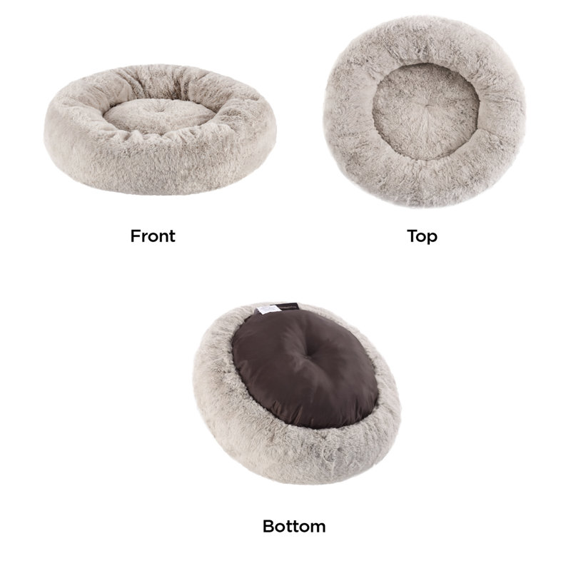 Small Orthopedic Brown Faux Fur Round Dog Bed