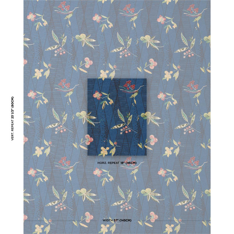 Romola Floral Fabric, Cadet