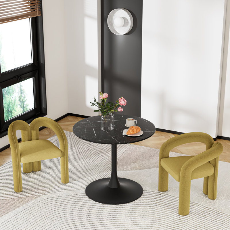 3-Piece Dining Table Set,Pedestal Dining Table With 2 Barrel Side Chairs, Olive Green, Black