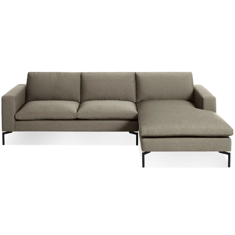 New Standard Upholstered L-Shaped Sectional, Right Hand Facing, Sanford Black Crossweave Polyester Blend, Black