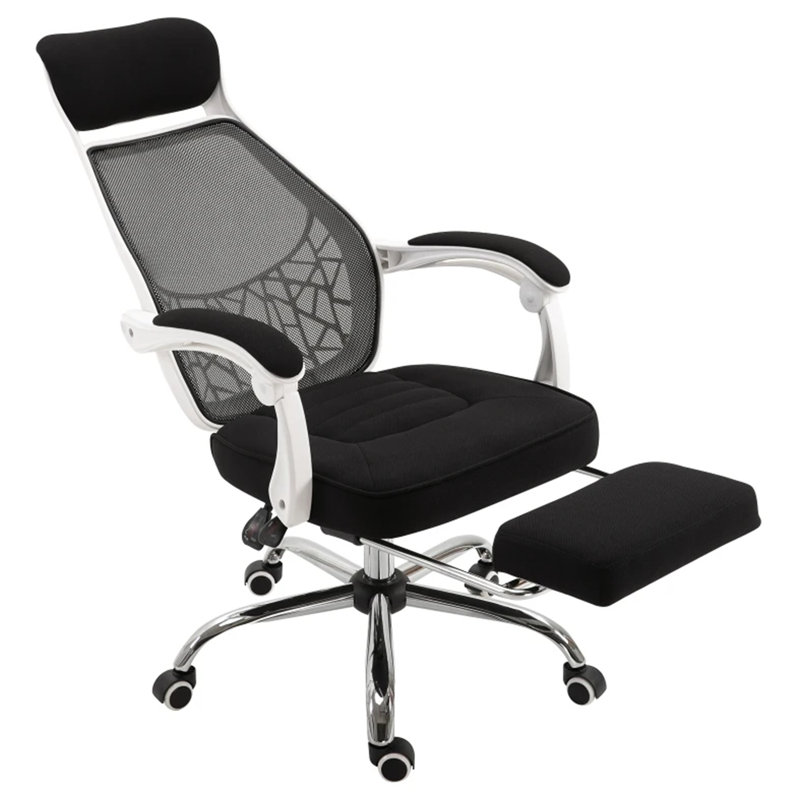 High Back Mesh Office Chair Swivel Reclining Computer Desk Chair With Retractable Footrest,Headrest,Padded Armrest