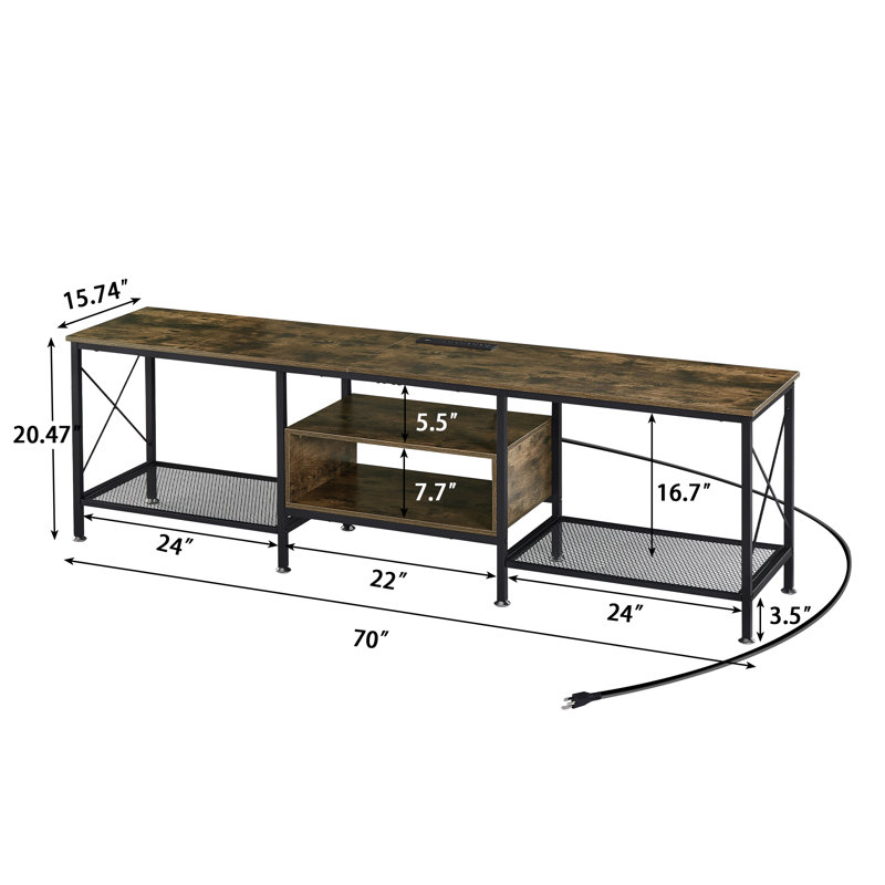 Pridgen TV Stand with Power Outlets, Entertainment Center Media Console with Charging Station, Brown, 70"L x 15.7"W