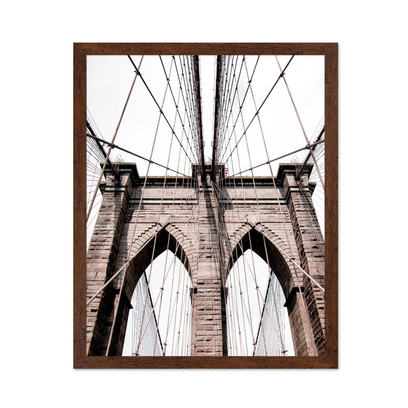 Pont de Brooklyn, 08"H x 10"W, Poster, Brown Framed