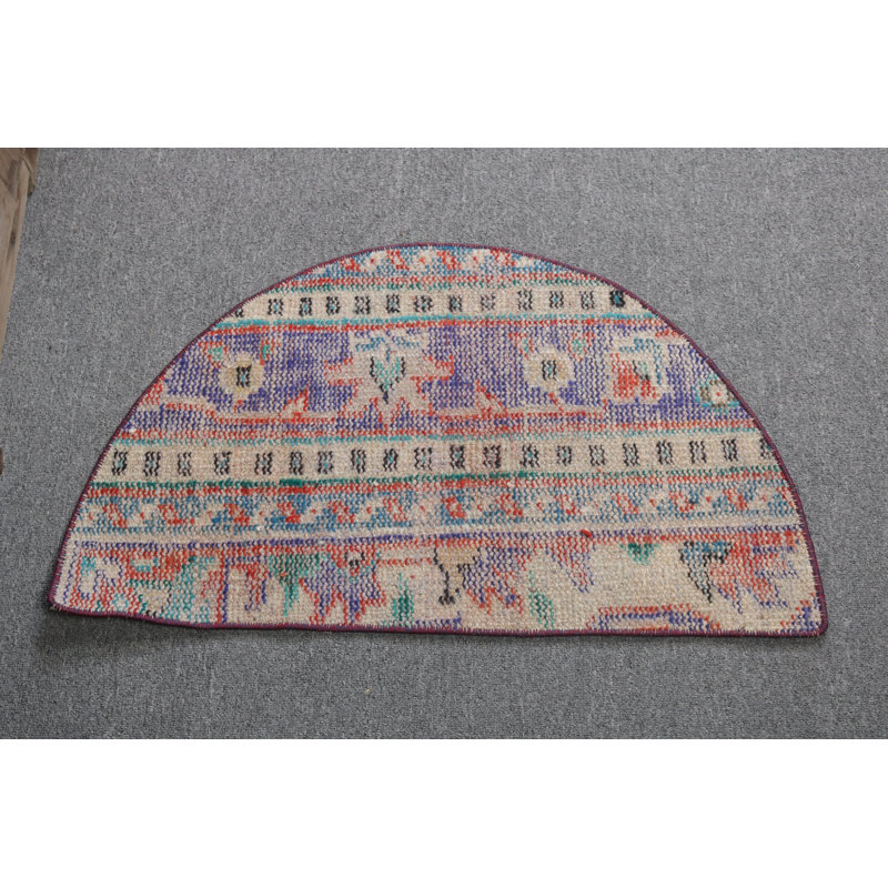 Authentic Turkish Vintage Small Round Rug in Vivid Blue Perfect for Layering in Bedrooms