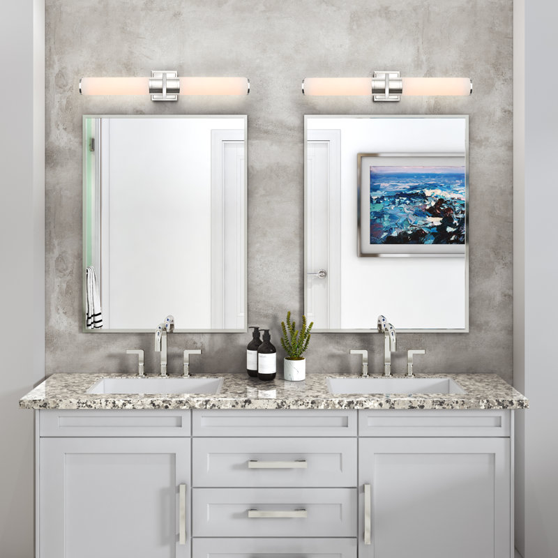 Luminaire de meuble-lavabo 2 lumières Positano - l 29 po, Nickel poli, Blanc / Blanc
