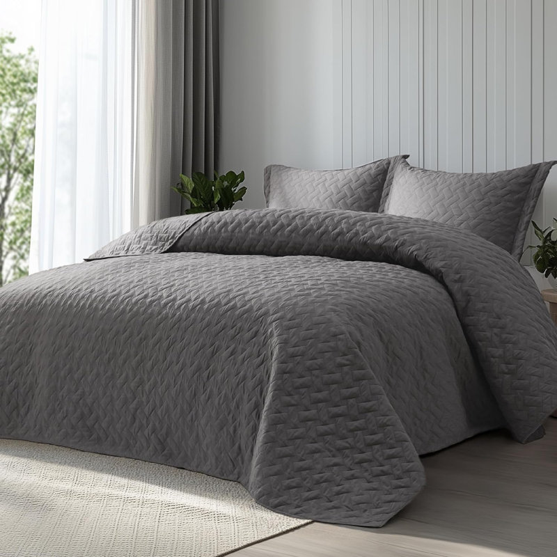 Quilts Lightweight Bedspreads with Basket Weave Pattern, Soft Quilt Bedding Set, Hazel Comforter Set Coverlet, Gray