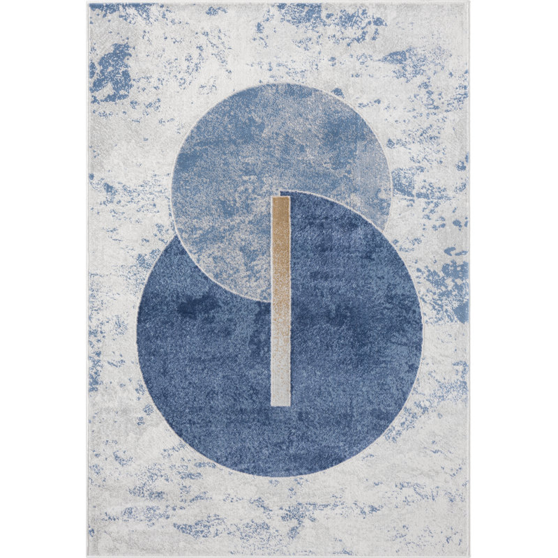 Rectangle Eduvina Abstract Machine Woven Polypropylene Area Rug in Gray/Blue, Rectangle 5'3" x 7'6"