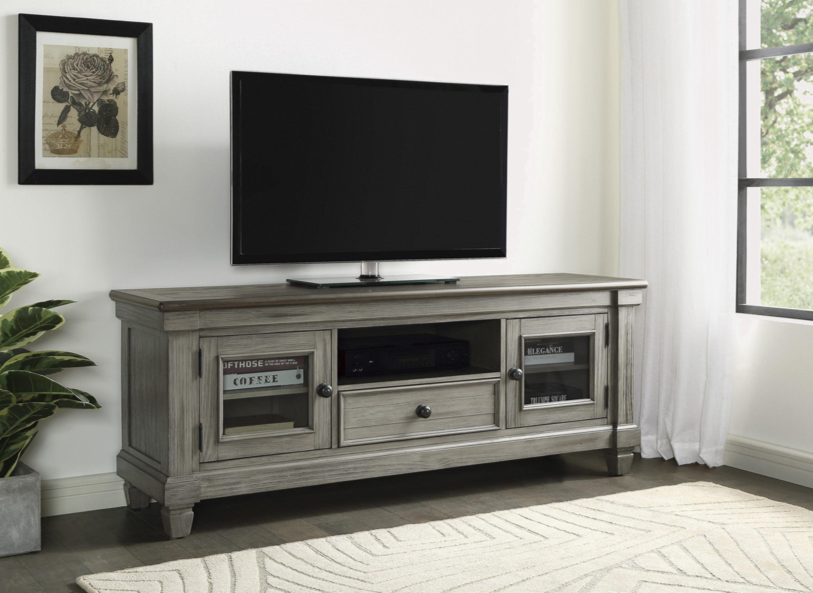 Charlton Home 1Pc TV Stand With Drawer Storage Cabinets Wooden Living ...