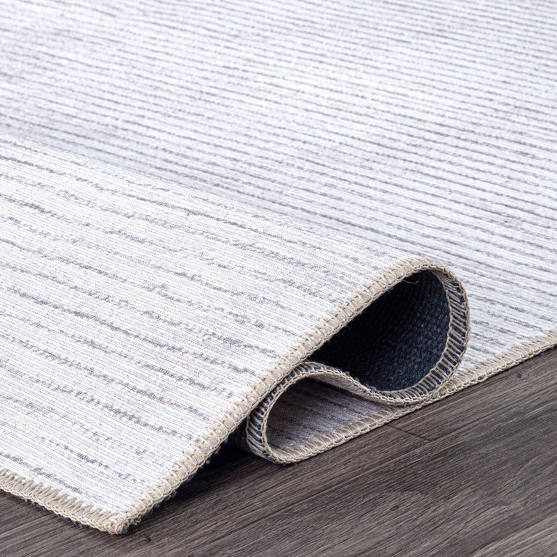 Cinderford Machine Washable Stripe Flatweave Performance Ivory/Grey Area Rug, Rectangle 2' x 3'