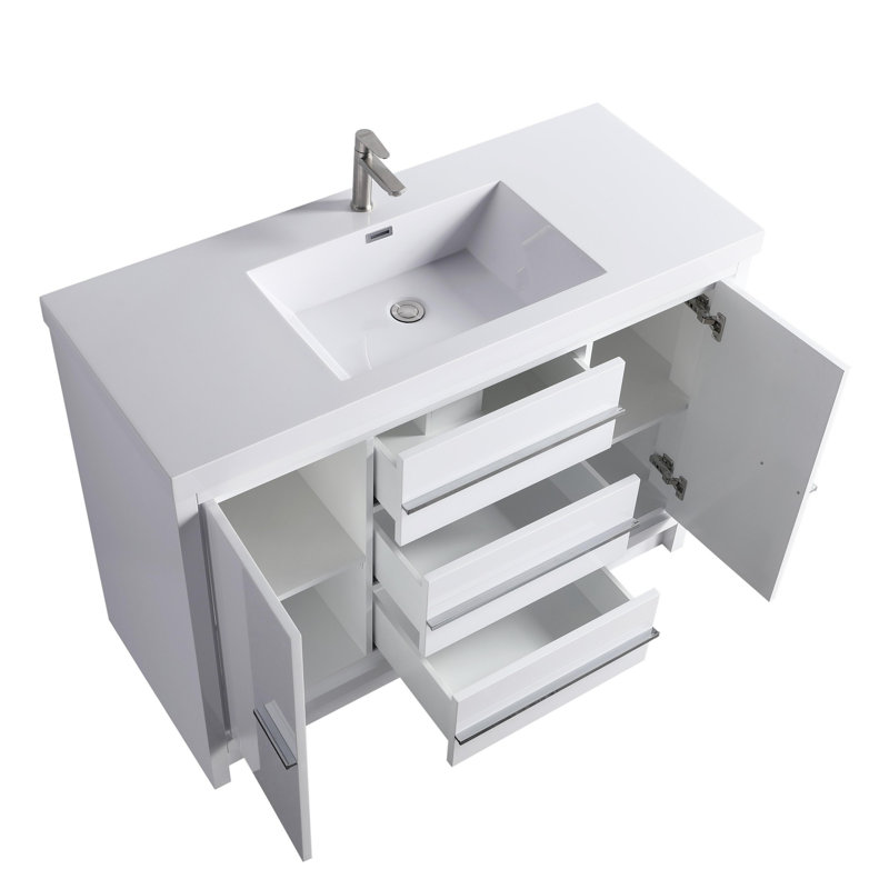 Capot-2 48,00 po X P 19,70 po P 35,00 po Meuble-lavabo autoportant H en bois blanc avec plateau blanc