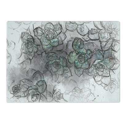 Glass Green Succulent in Bloom in Abstract Chopping Board