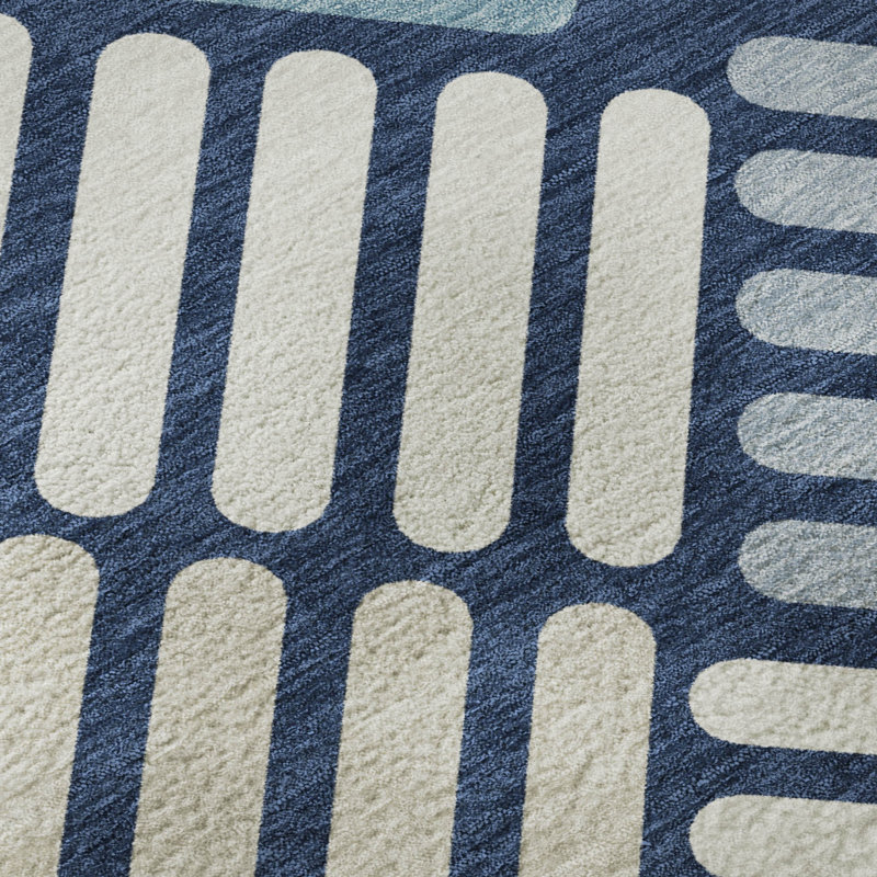 Premium Machine Washable Mayfield AMF2339 Geometric Rug, Navy, 5' x 7'6"