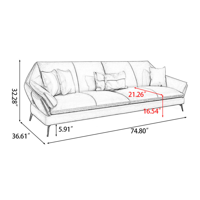 Causeuse-coussin standard en cuir véritable beige, Beige, H 32,28 po x l 74,8 po x P 36,61 po