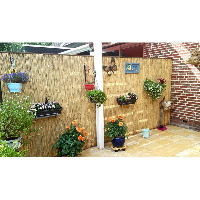 Natural Bamboo Reed Garden Fence with Black Nylon Coated Wire, 6'H x 14'L