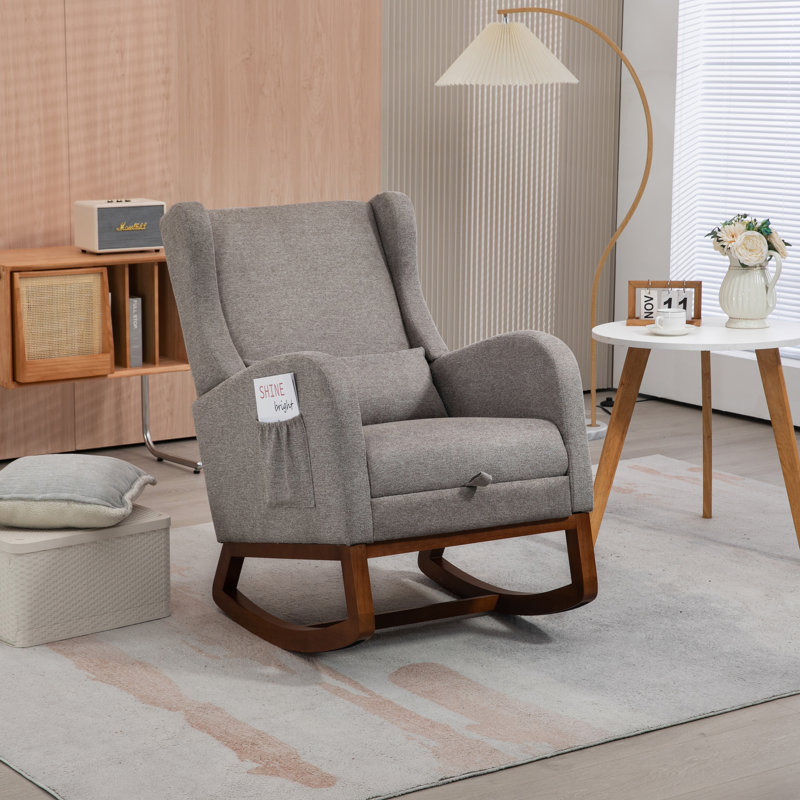 Chaise berçante Jakela, Taupe, Noyer