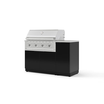 Ensemble d'armoires d'extérieur en aluminium noir 4 pièces avec 1 porte, 1 gril, un barbecue au gaz naturel de 40 po et un plateau en acier inoxydable de 16 po