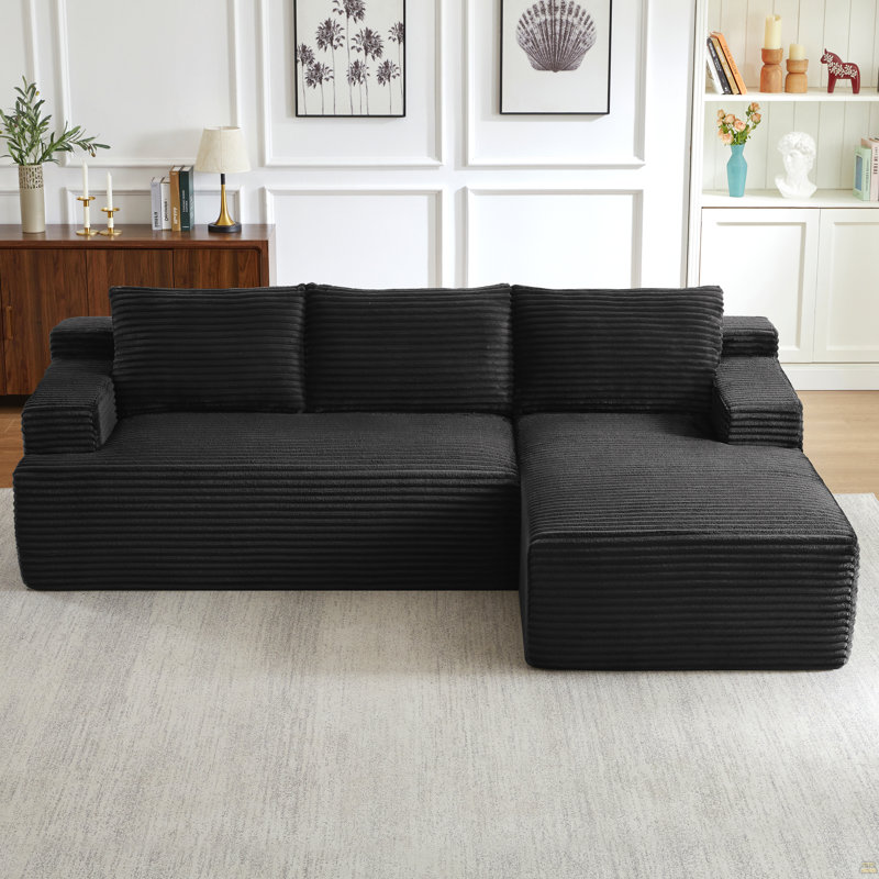 Canapé modulaire en L avec siège profond, sans assemblage requis, canapé modulaire pour salon, chambre à coucher, appartement, noir