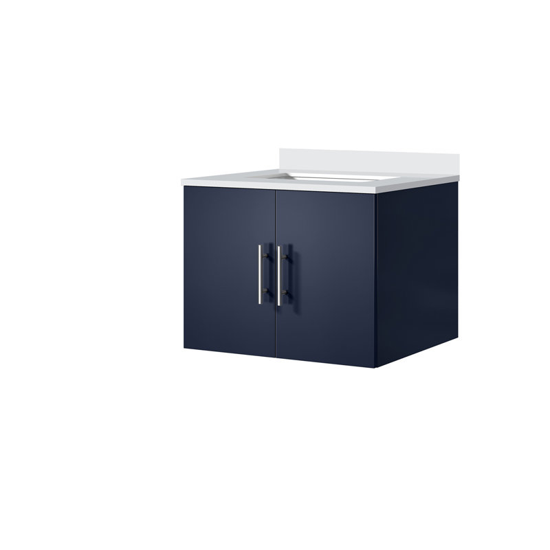 Compact Bath Vanity with Cultured Marble Top, Navy Blue, Marble