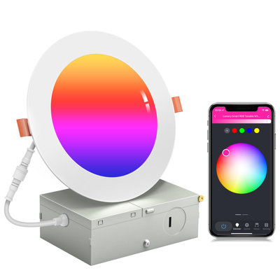 Lumary 4" Smart Ultra-Thin LED Recessed Lighting,  Colour Changing LED Downlight,  Wi-Fi Bluetooth Soffit Lights with J-Box, Compatible with Alexa/Google Assistant/BT Remote, 1 Pack