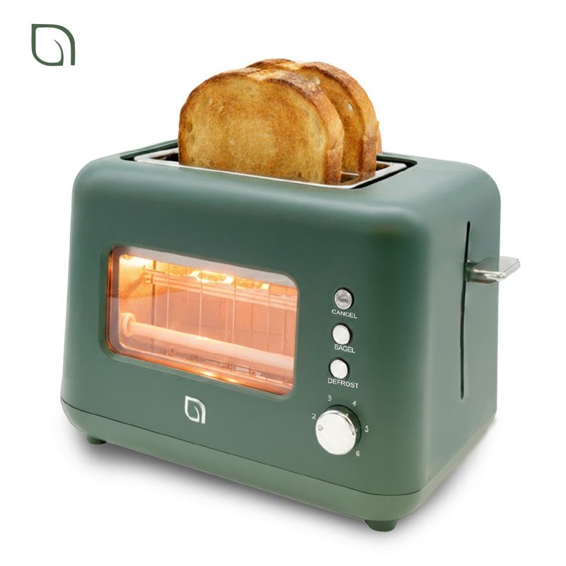WILLOW Kitchen 2-Slice Toaster with Window - Perfect for Toasted Bagels, Compact Design, Crumb Tray - BURGUNDY, Green