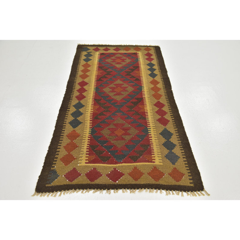 Tapis intérieur en laine rouge/beige 3 pi 2 po x 6 pi 5 po one-of-kind-noué la main Dardanelle