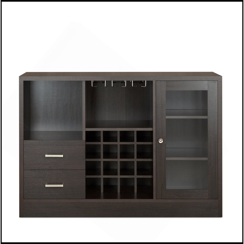 Armoire à vin sophistiquée à finition espresso avec options de rangement polyvalentes