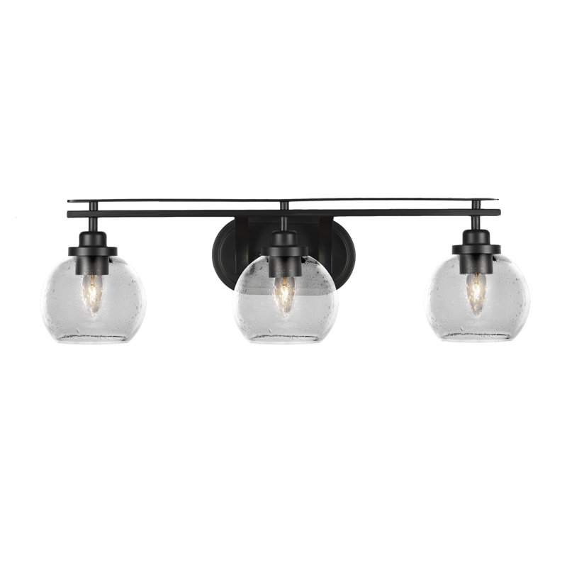 Barre d'éclairage de salle de bain 3 lumières Odyssey au fini noir mat avec verre de 5,75 po, Clair, Noir mat