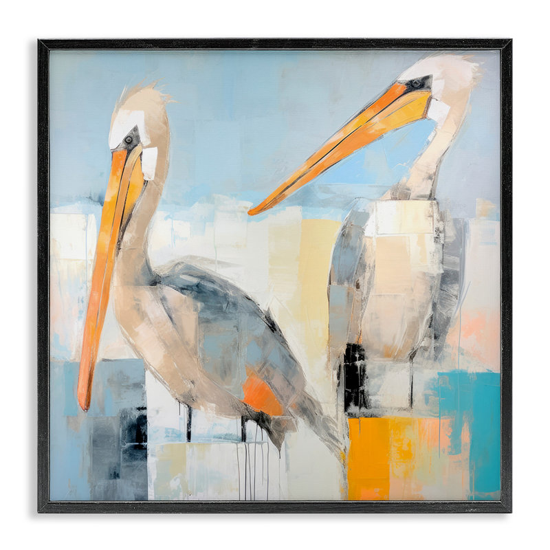 Pélicans à motif abstrait, estampe numérique par Irena Orlov, Giclée encadrée noir minuit, H 17 po x l 17 po