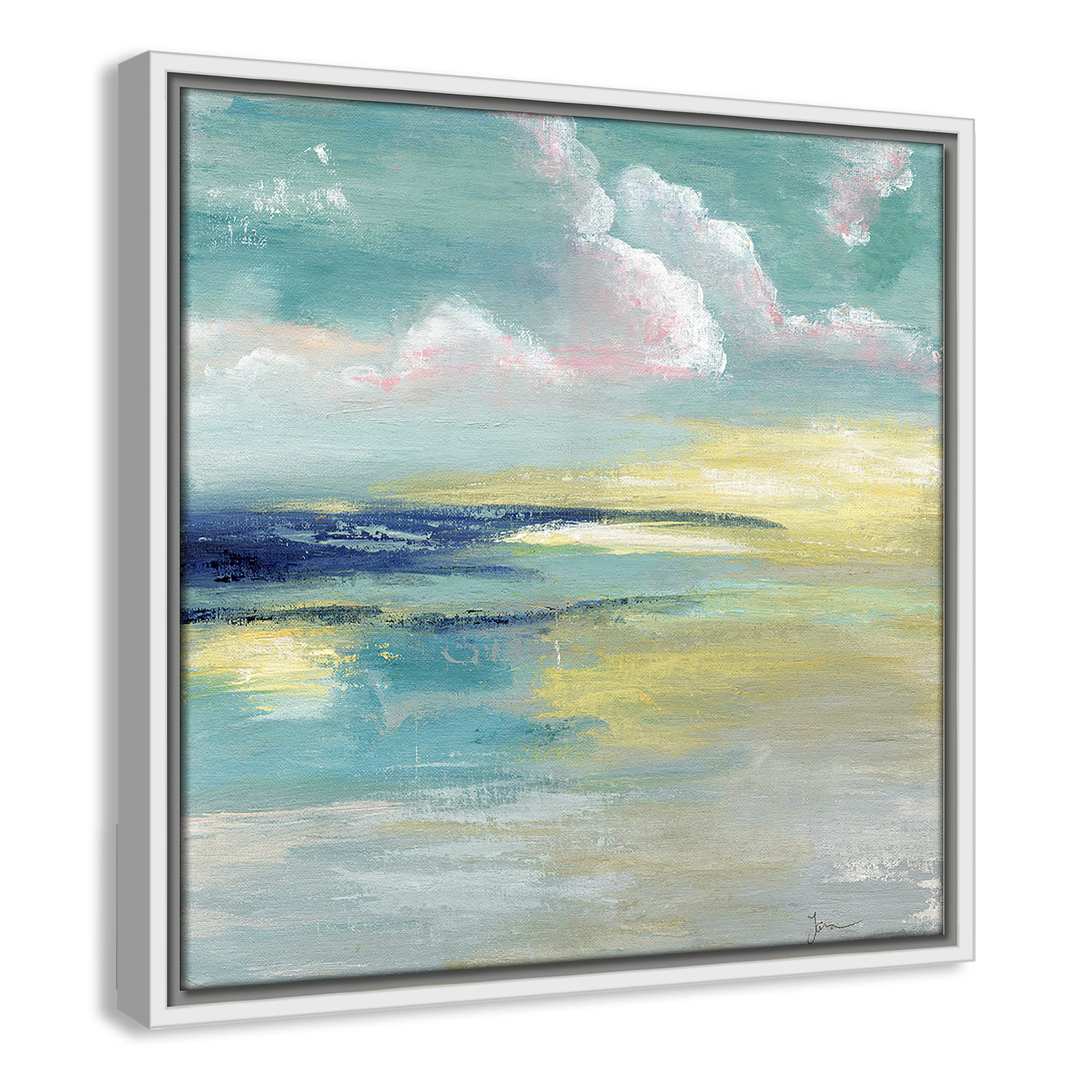 Ocean View by Tava Studios - Painting Print, White Framed Canvas, 17.5" H x 17.5" W x 2" D