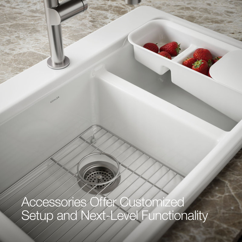 Kohler Riverby 33" x 22" x 9.63" Top-Mount Large/Medium Double-Bowl Kitchen Sink with Accessories and Single Faucet Hole