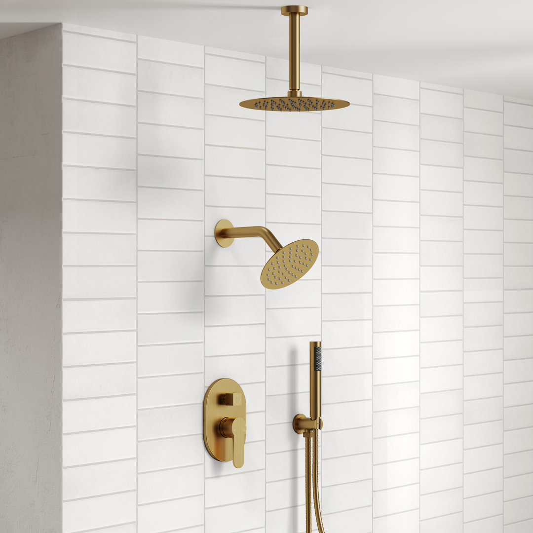 Pressure Balanced Shower System, Ceiling Mount Dual Rainfall Shower Faucet with Handheld Spray EVERSTEIN 