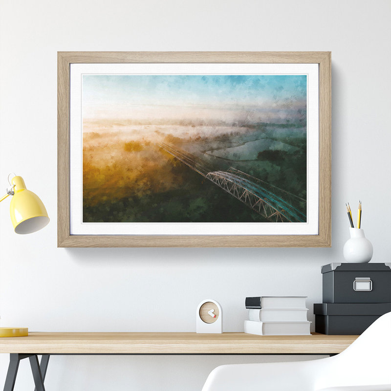 Mist over Westervoot in the Netherlands - Picture Frame Graphic Art, 48cm H x 65cm W x 2cm D, Oak