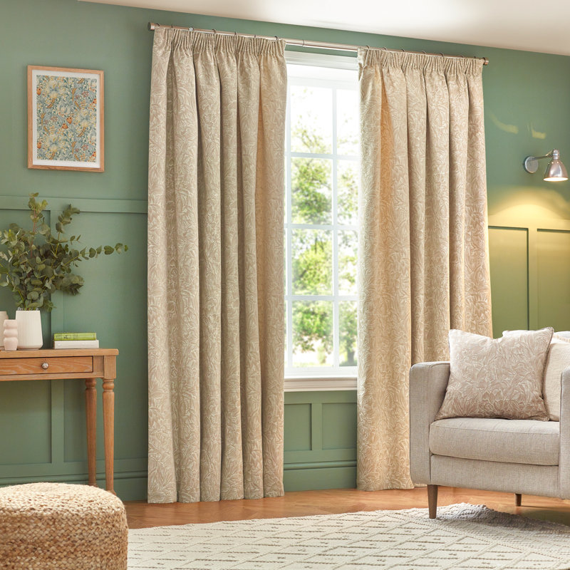 Grantley Jacquard Pencil Pleat Curtains, Beige, Width 168 x Drop 137 cm
