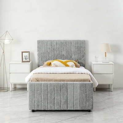 Twin Size Vertical Striped Space Saving Upholstered Pull-out Bed with High Padded Back, Hidden Trundle Guest Bed Single to Double for Bedroom & Guest Room, Chenille