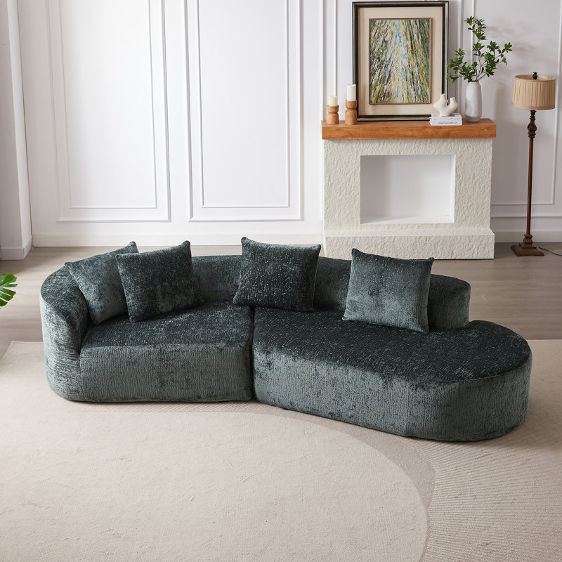 Chumenti Boneless Modern Oversized Sectional Sofa, Left Hand Facing, Black Chenille