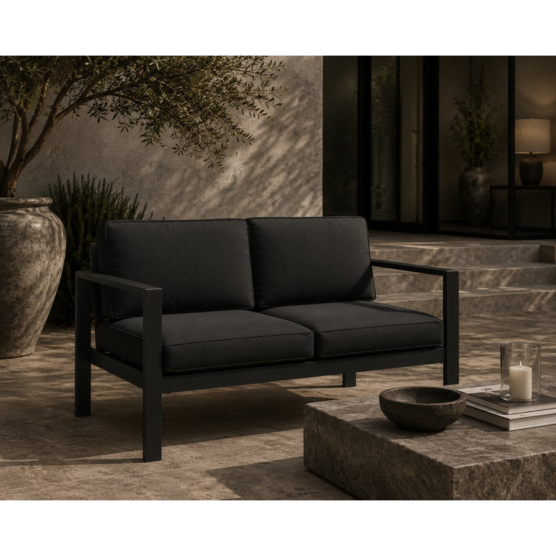 Causeuse d'extérieur en aluminium Aynura de 54 pouces avec coussins à séchage rapide - siège de patio moderne, structure résistante à la rouille et assemblage facile - en noir