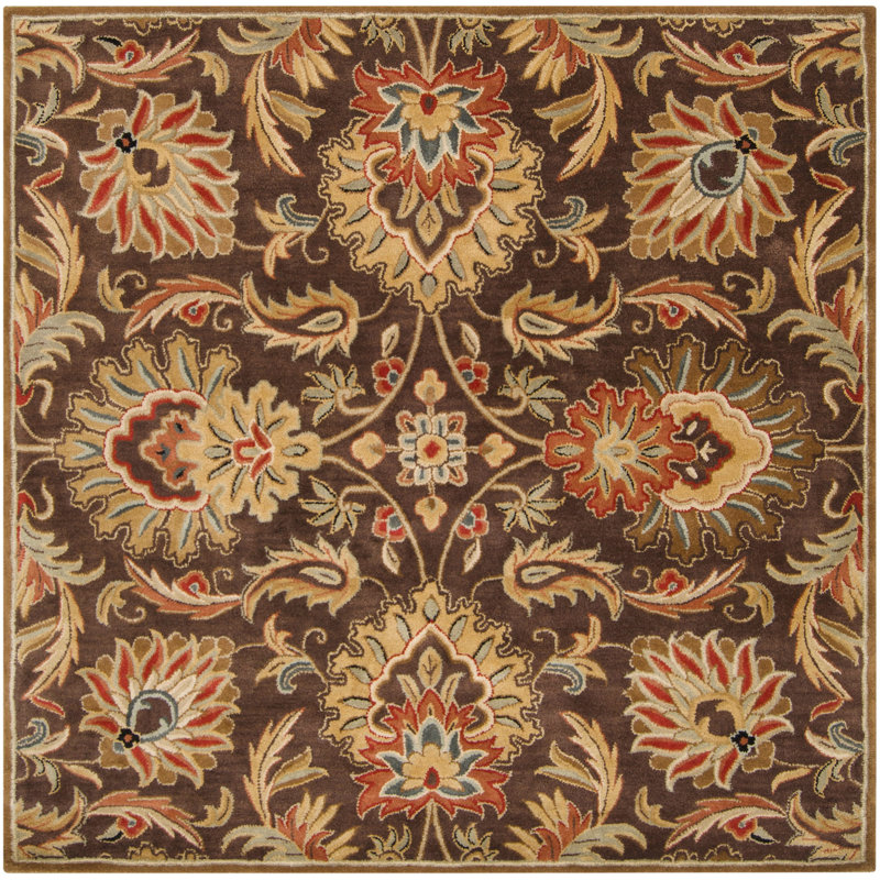 Tapis brun foncé / grenat en laine touffeté à la main Arden, Carré 6 pi