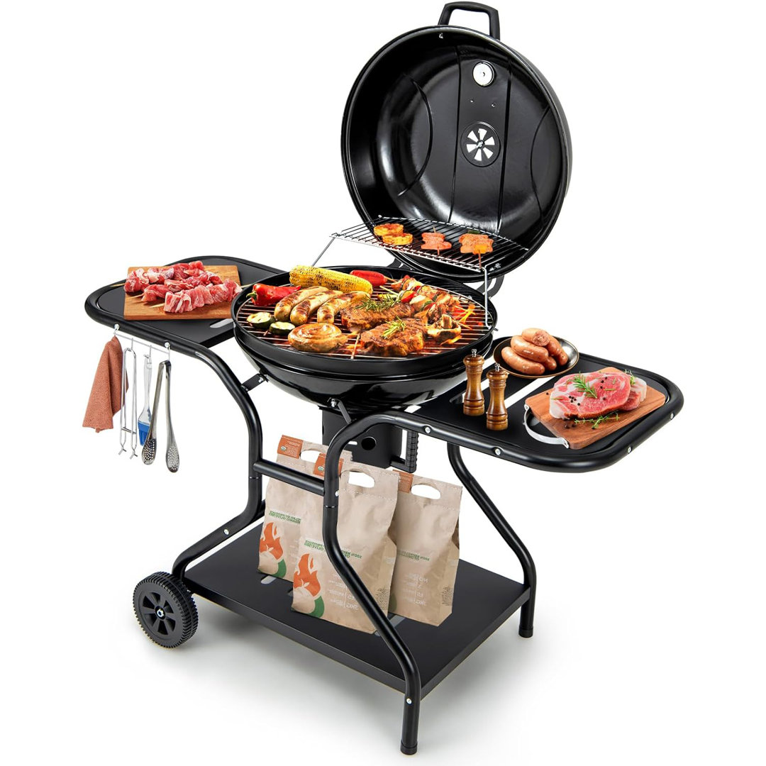 f57cm Holzkohlegrill Grillwagen BBQ-Rostheber