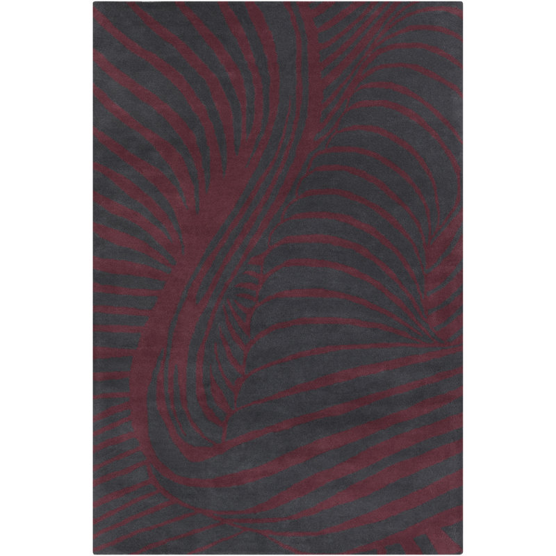 Tapis à rayures abstraites en laine touffeté à la main bourgogne et gris anthracite Ailey, 8 pi x 10 pi