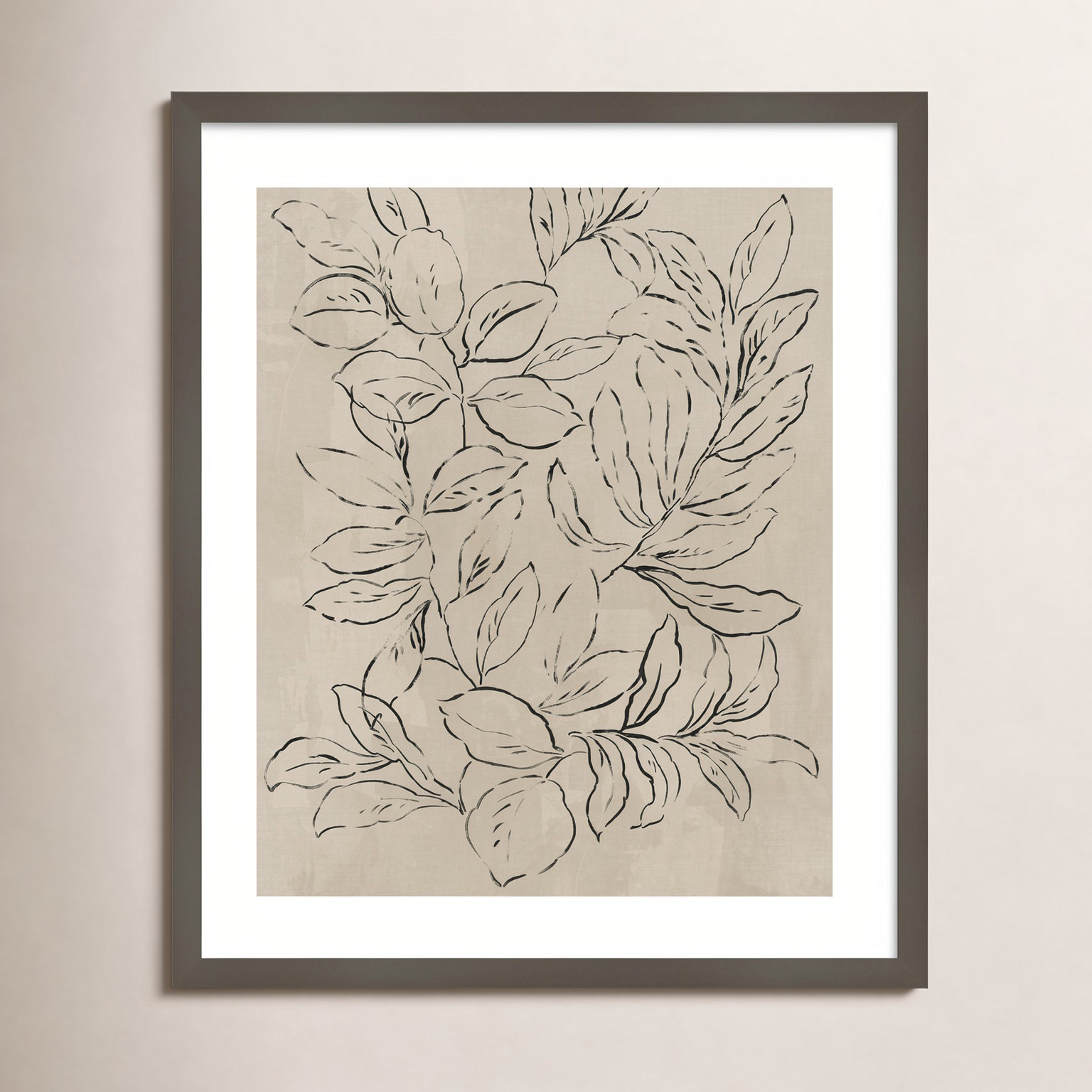 Kimbell "Outlined Leaves II" Print, Gray, 25.25" H x 21.25" W
