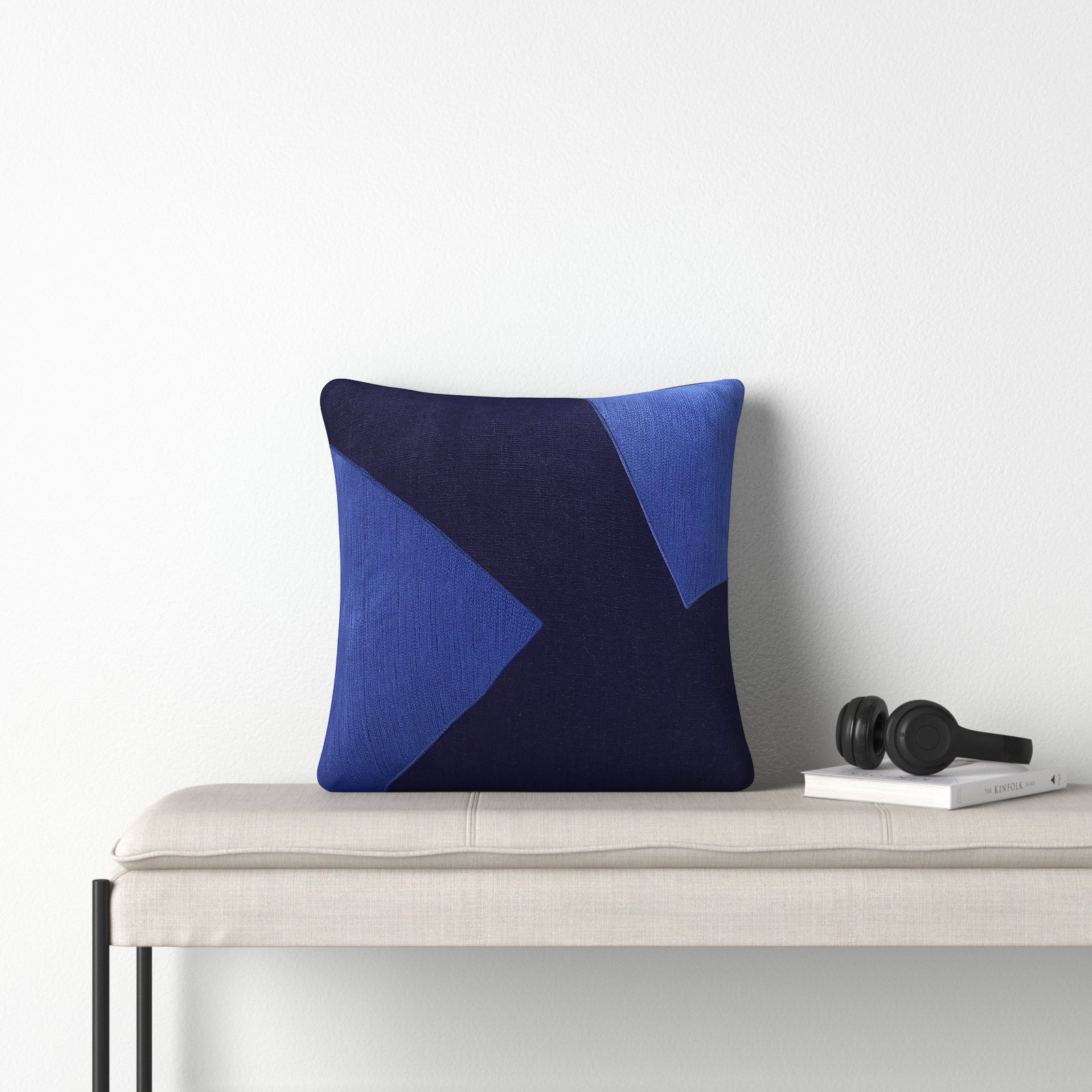 Auburn Handmade Cotton Pillow Cover, Square 20", Blue/Black, Polyester