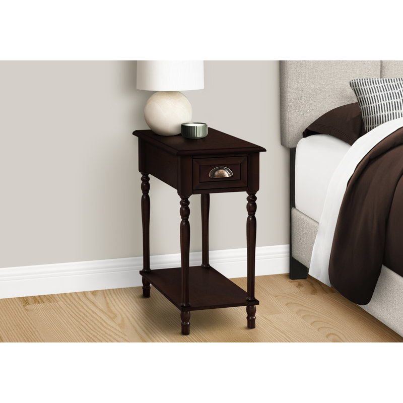 24 po Table d'appoint haute, placage brun pour la chambre à coucher et le salon, table d'appoint étroite avec tiroir de rangement, pièce traditionnelle à 2 niveaux
