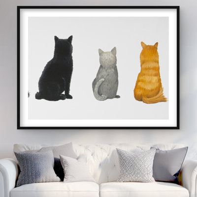 Vue arrière de six chats alignés - Reproduction matte encadrée pour la décoration