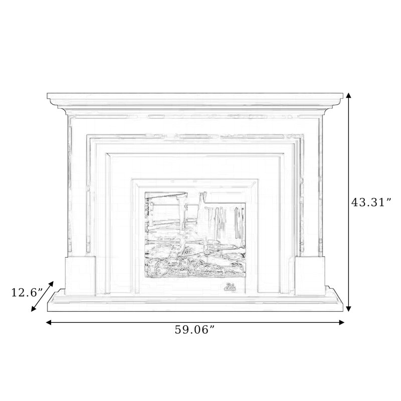 Foyer autoportant en bois massif noir, Noir, H 43,31 po x l 59,06 po x P 12,6 po
