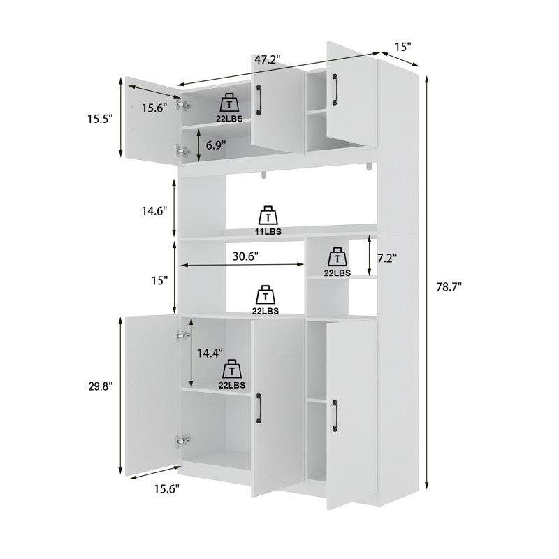 78.7'' H Kitchen Pantry With 6 Doors And Open Shelves