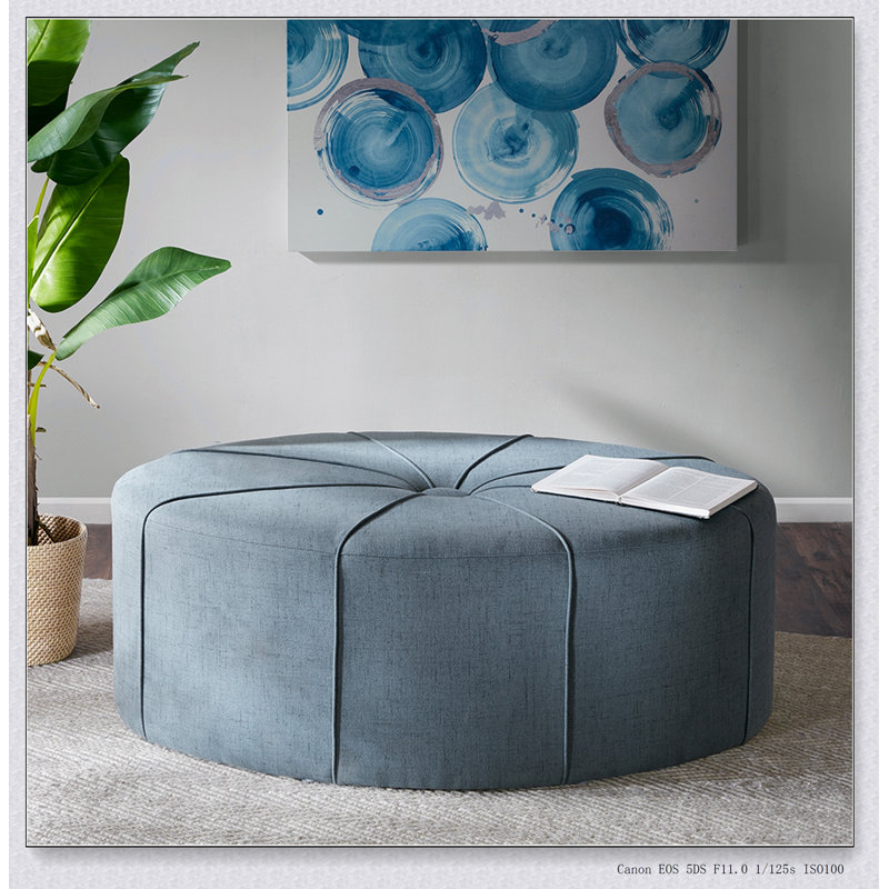 48 Inch Oversized Polyester Fabric Cocktail Ottoman, Modern Design For Living Room And Comfortable Seating, Cream