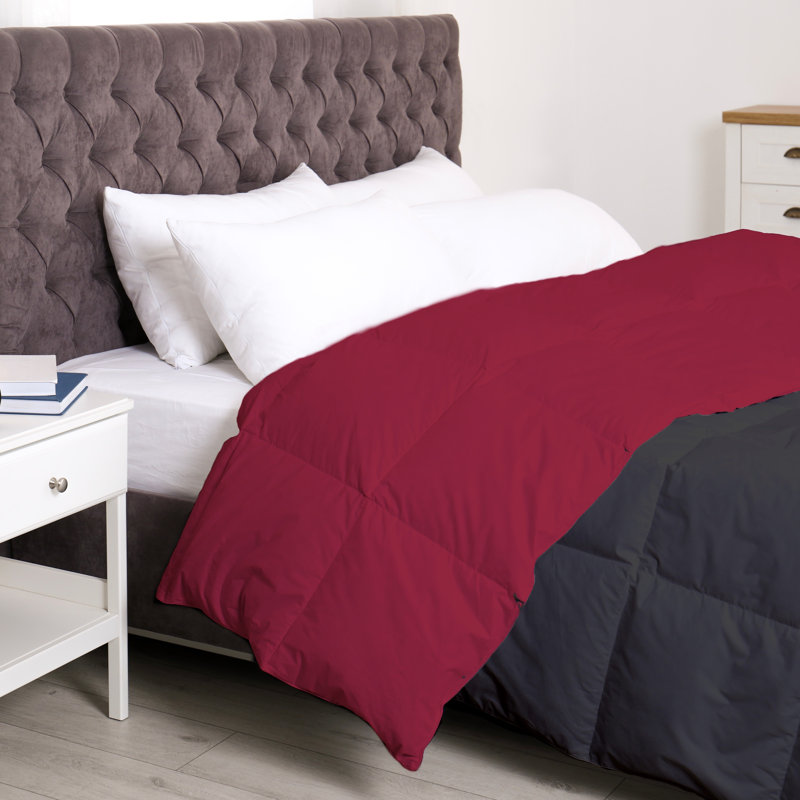 All Season Reversible Bamboo Comforter Down with Alternative Filling, Queen, Burgundy/Dark Gray